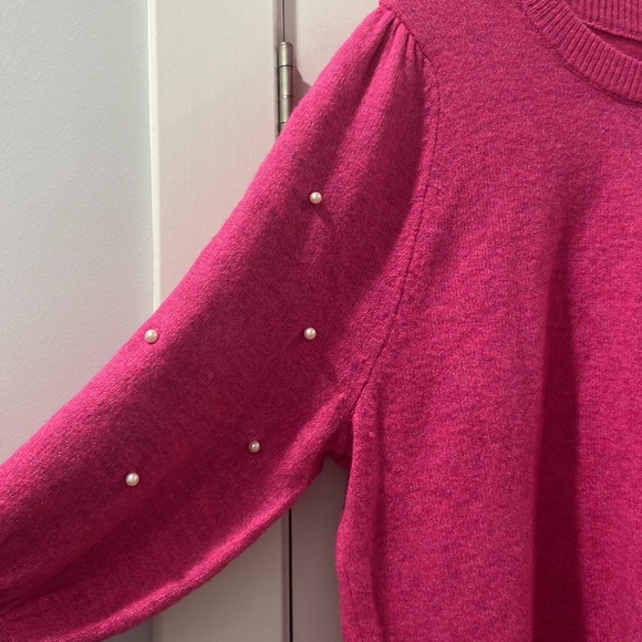CeCe Pink Imitation Pearl Juliet Sleeve Sweater Size large beautiful like new 💕 - Picture 6 of 12